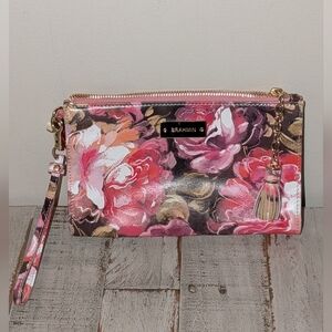 Brahmin Pink and Brown Floral Clutch/Wristlet